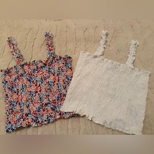 NWOT BUNDLE Old Navy Floral & white Smocked Ruffle Tank Top-